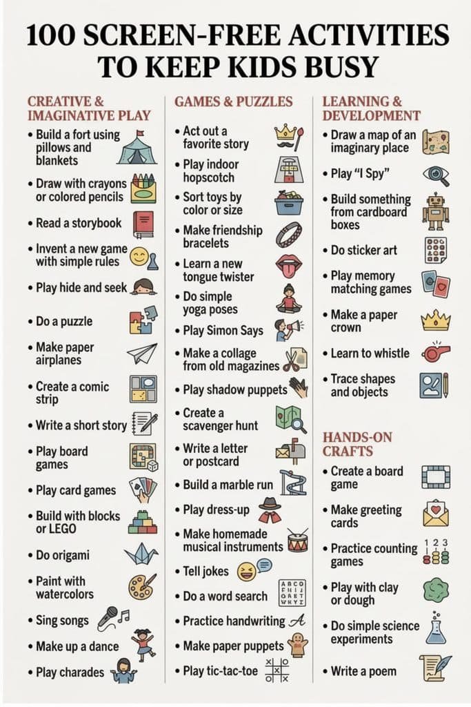 100 Screen-Free Activities for Kids Ages 0-8 That They'll Actually Do (+ FREE Printable Routine Chart)